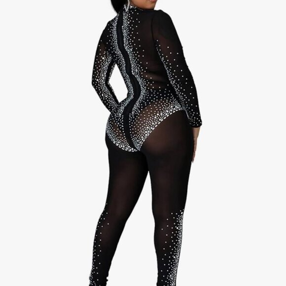 Diamond Glitz Sheer Crystal Jumpsuit - Picture 4 of 13